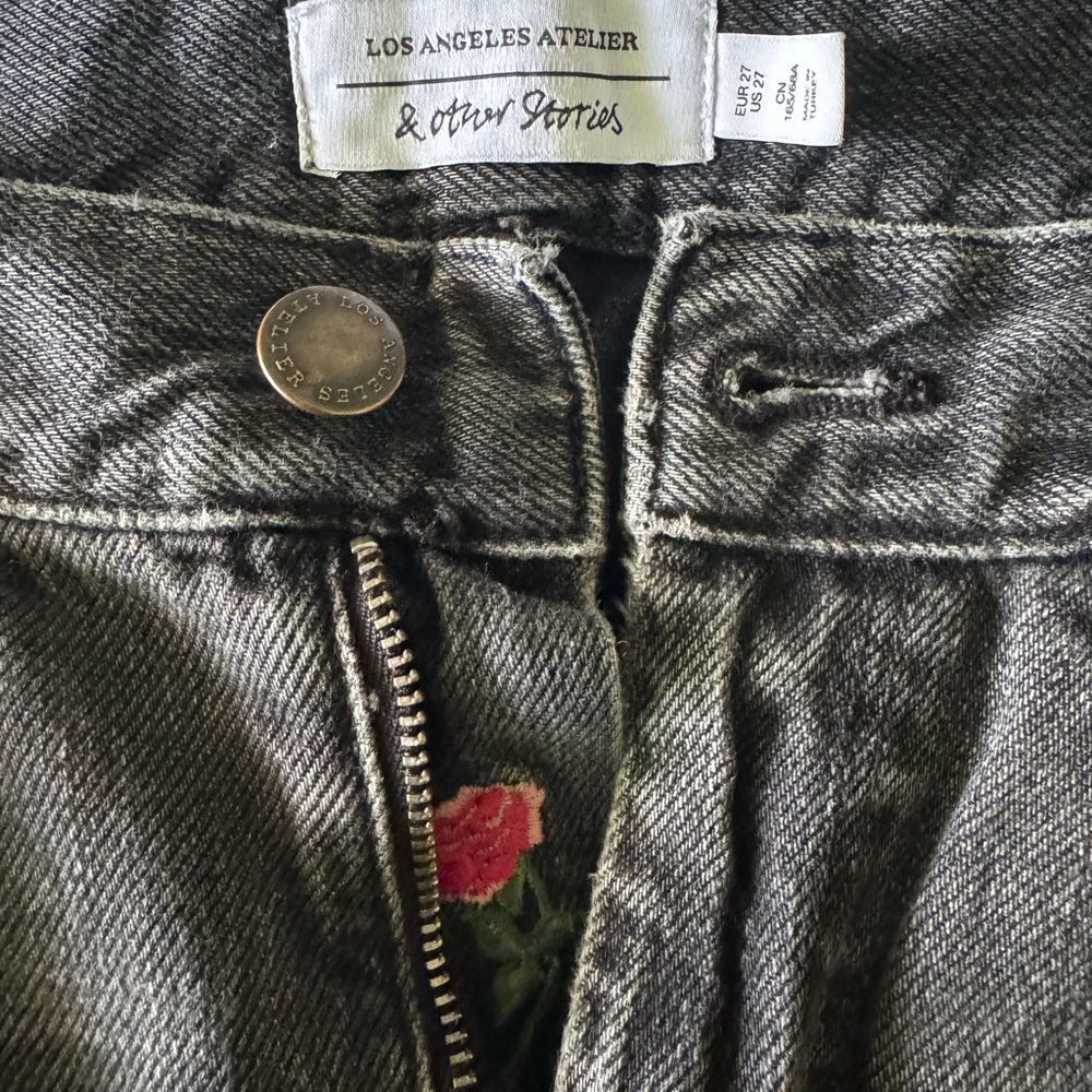 & other stories gray jeans with flower embroidery